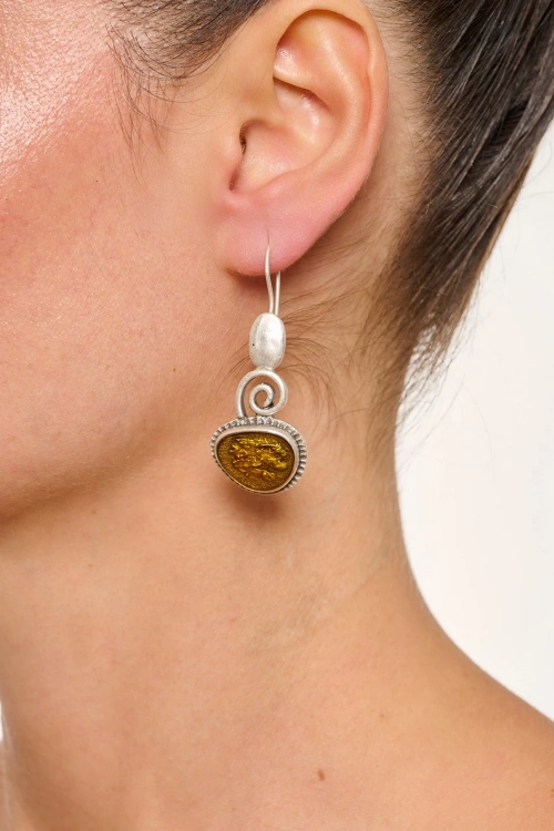 Kiraz Yellow Enameld Silver Plated Earring