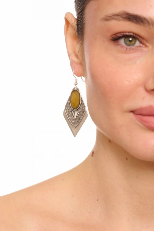 Kiraz Yellow Enameld Silver Plated Earring