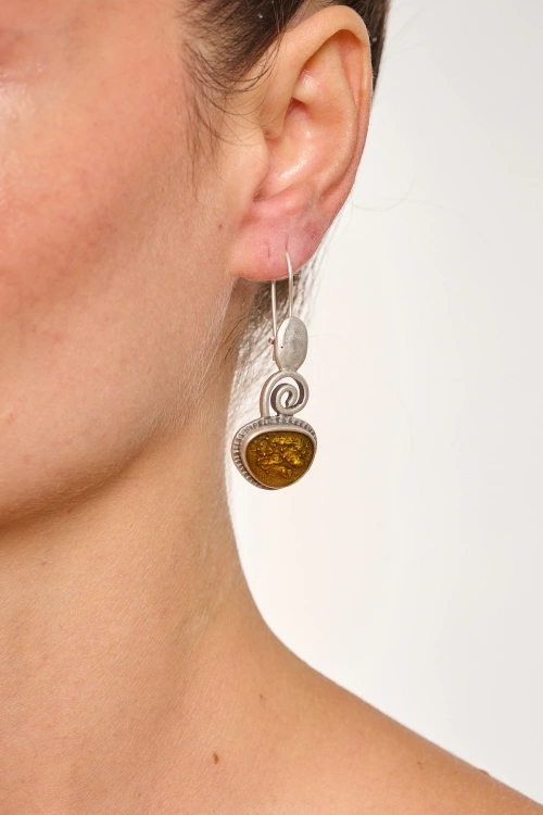 Kiraz Yellow Enameld Silver Plated Earring