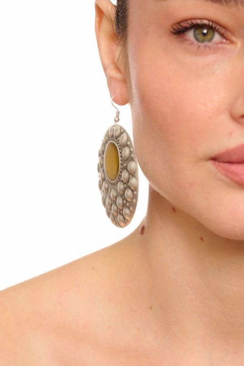 Kiraz Yellow Enameld Silver Plated Earring