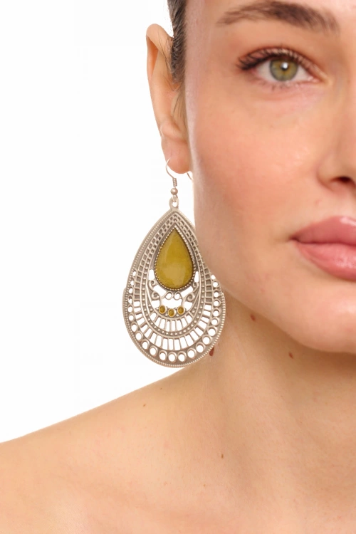 Kiraz Yellow Enameld Silver Plated Earring