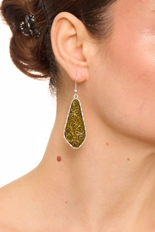 Kiraz Yellow Enameld Silver Plated Earring