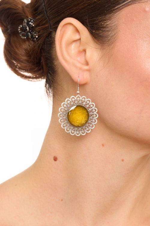 Kiraz Yellow Enameld Silver Plated Earring