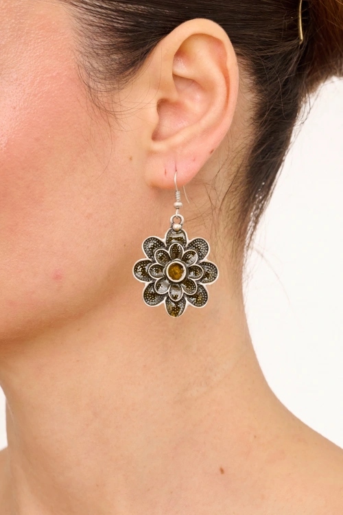 Kiraz Yellow Enameld Silver Plated Flower Earring