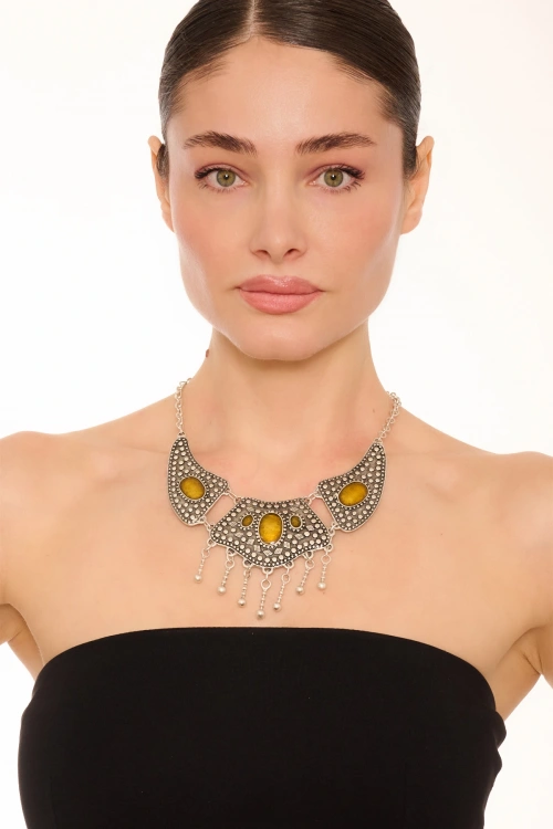 Kiraz Yellow Enameld Silver Plated Necklace