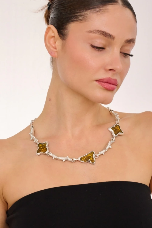 Kiraz Yellow Enameld Silver Plated Necklace