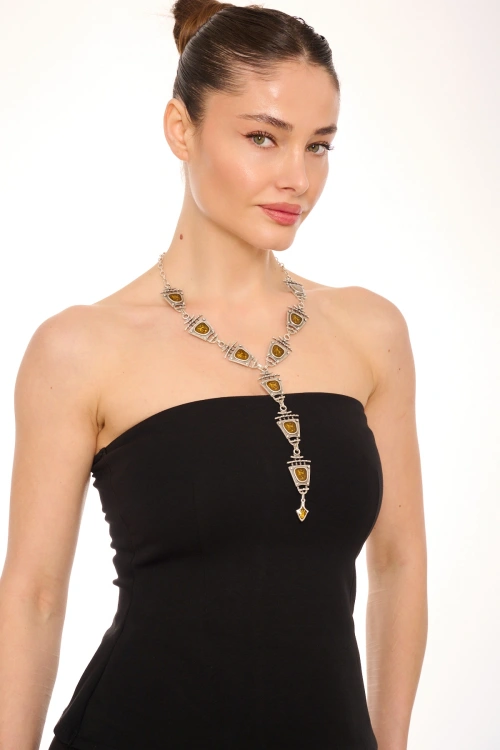 Kiraz Yellow Enameld Silver Plated Necklace