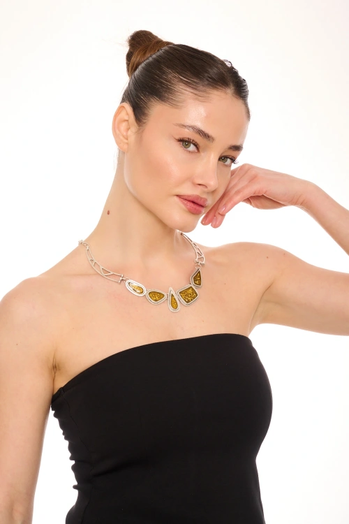 Kiraz Yellow Enameld Silver Plated Necklace