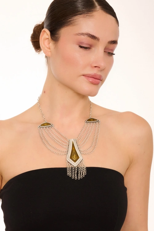 Kiraz Yellow Enameld Silver Plated Necklace