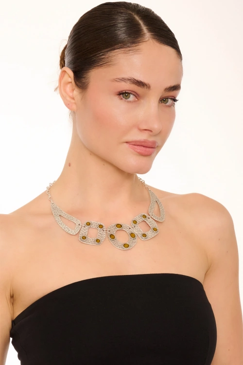 Kiraz Yellow Enameld Silver Plated Necklace