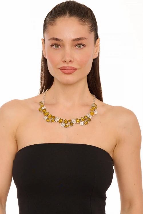 Kiraz Yellow Enameld Silver Plated Necklace