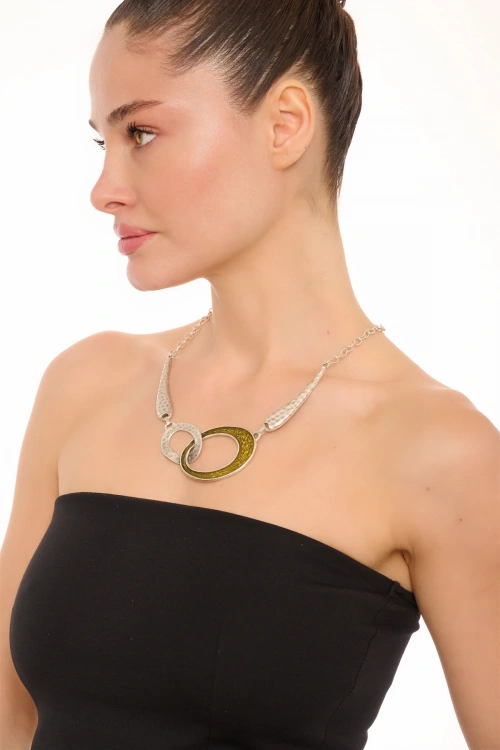 Kiraz Yellow Enameld Silver Plated Necklace