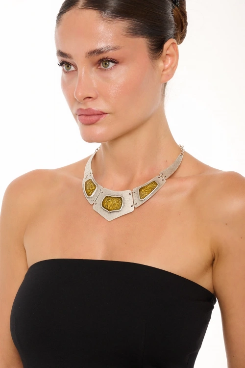 Kiraz Yellow Enameld Silver Plated Necklace