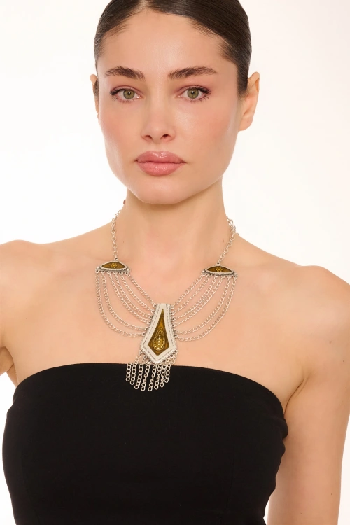 Kiraz Yellow Enameld Silver Plated Necklace