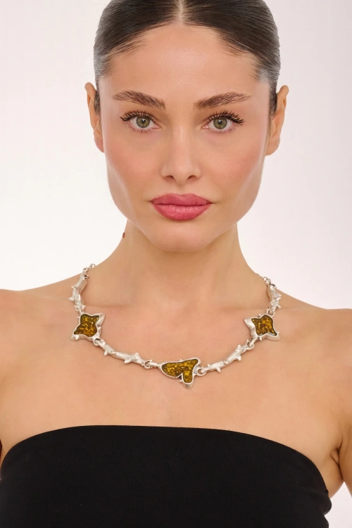 Kiraz Yellow Enameld Silver Plated Necklace