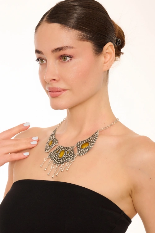 Kiraz Yellow Enameld Silver Plated Necklace