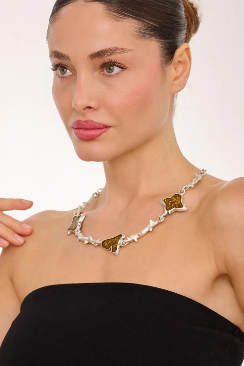 Kiraz Yellow Enameld Silver Plated Necklace