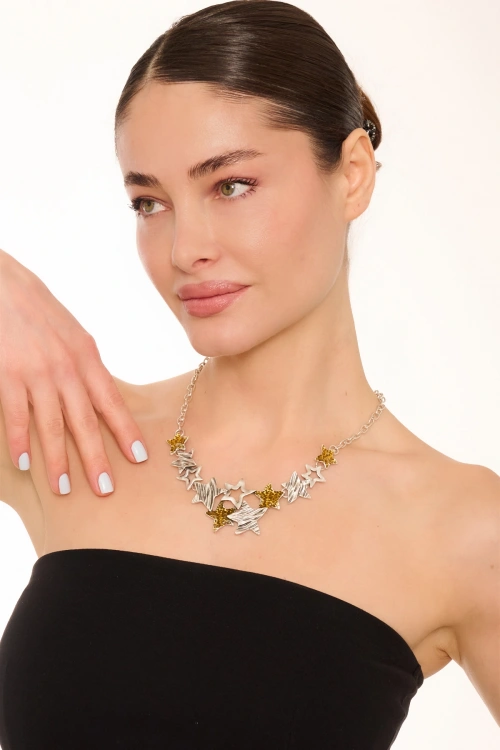 Kiraz Yellow Enameld Silver Plated Star Necklace