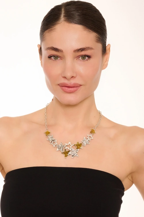 Kiraz Yellow Enameld Silver Plated Star Necklace