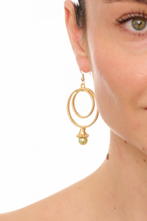 Kiraz Yellow Pearl Stoned Gold Plated Earring