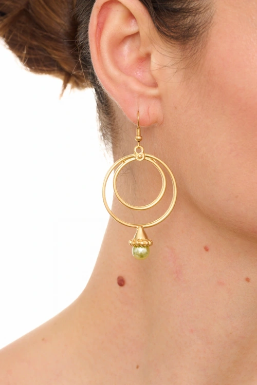 Kiraz Yellow Pearl Stoned Gold Plated Earring