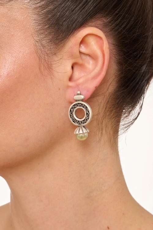 Kiraz Yellow Pearl Stoned Silver Plated Earring