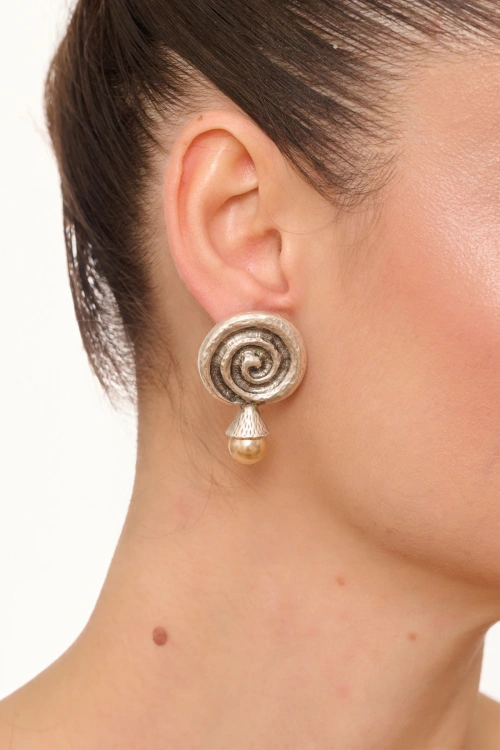 Kiraz Orange Pearl Stoned Silver Plated Earring