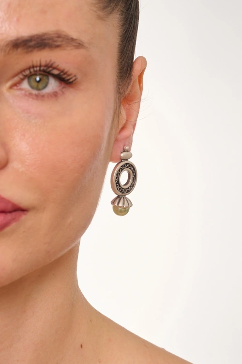 Kiraz Yellow Pearl Stoned Silver Plated Earring