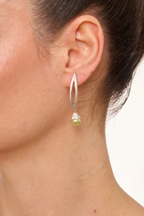 Kiraz Yellow Pearl Stoned Silver Plated Earring