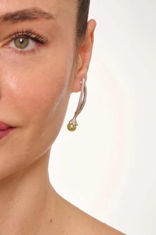Kiraz Yellow Pearl Stoned Silver Plated Earring