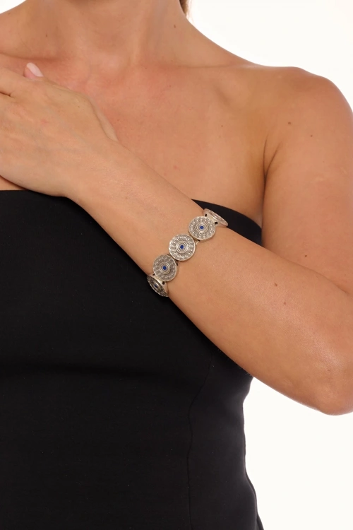 Kiraz Navy Blue Enameled Silver Plated Bracelet