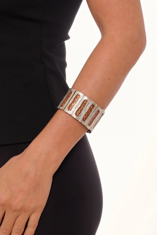 Kiraz Orange Enameled Silver Plated Bracelet