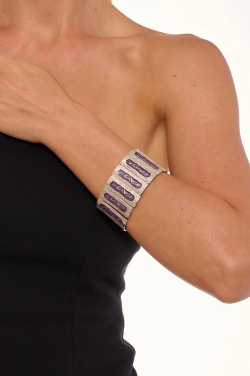 Kiraz Purple Enameled Silver Plated Bracelet