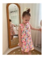 KIZ ÇOCUK FLAMİNGO DESENLİ RENKLİ YAZLIK ELBİSE-BAYRAMLIK