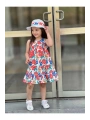 Kız Çocuk Çiçek Desenli Şapkalı Yazlık Elbise-bayramlık