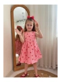 KIZ ÇOCUK ÇİLEK DESENLİ YAZLIK ELBİSE-BAYRAMLIK