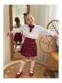 Kız Çocuk Kırmızı Ekose Etek Beyaz Gömlek Ve Fular Üçlü Takım-bayramlık-23 Nisan