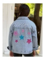 Kız Çocuk Yıldız Pul Payet Işlemeli Kot Ceket-jeans Ceket/kot Mont-jeans Mont