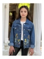 Kız Çocuk Çiçek Nakışlı Kot Ceket-jeans Ceket/kot Mont-jeans Mont
