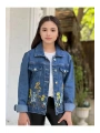 Kız Çocuk Çiçek Nakışlı Kot Ceket-jeans Ceket/kot Mont-jeans Mont