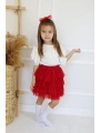 Kız Cocuk Kırmızı Tüllü Kat Kat Etek Ve Bluz Takım-23 Nisan-bayramlık