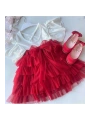 Kız Cocuk Kırmızı Tüllü Kat Kat Etek Ve Bluz Takım-23 Nisan-bayramlık