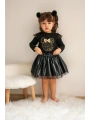 Kız Çocuk Siyah Deri Etekli Bluzlu Alt Üst Takım-bayramlık
