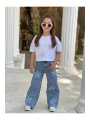 Kız Çocuk Yıldız Eskitmeli Kot (JEANS) Pantolon Ve Beyaz Crop T-shirt Takım