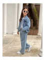 KIZ ÇOCUK KOMPLE TAŞLI MAVİ KOT PANTOLON VE KOT CEKET TAKIM-BAYRAMLIK