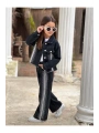 KIZ ÇOCUK ŞERİTLİ TAŞLI SİYAH KOT PANTOLON VE KOT CEKET TAKIM-BAYRAMLIK