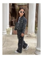 KIZ ÇOCUK NAKIŞLI SİYAH KOT PANTOLON VE KOT CEKET TAKIM-BAYRAMLIK