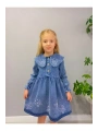 KIZ ÇOCUK KELEBEK TAŞ İŞLEMELİ KOT/JEANS ELBİSE-BAYRAMLIK