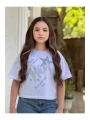 KIZ ÇOCUK YILDIZ TEMALI BEYAZ CROP T-SHİRT