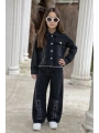 KIZ ÇOCUK BÜYÜK TAŞLI SİYAH KOT PANTOLON VE KOT CEKET TAKIM-BAYRAMLIK